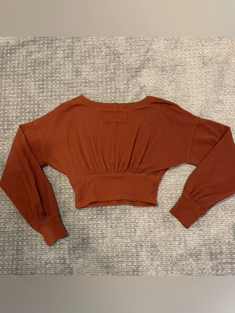 Free People V-Neck Cropped Sweater Top in Deep Burgundy - Picture 3 of 4